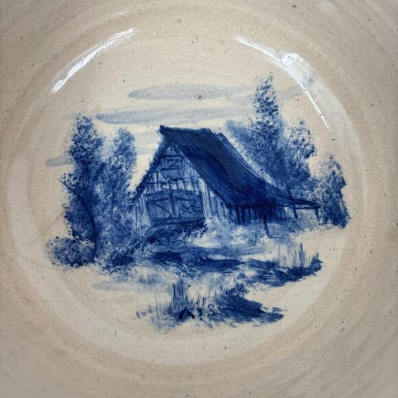 Storie Pottery Mixing Serving Bowl Blue Barn Cabin Marshall TX Stoneware 9.5 In - Picture 3 of 10